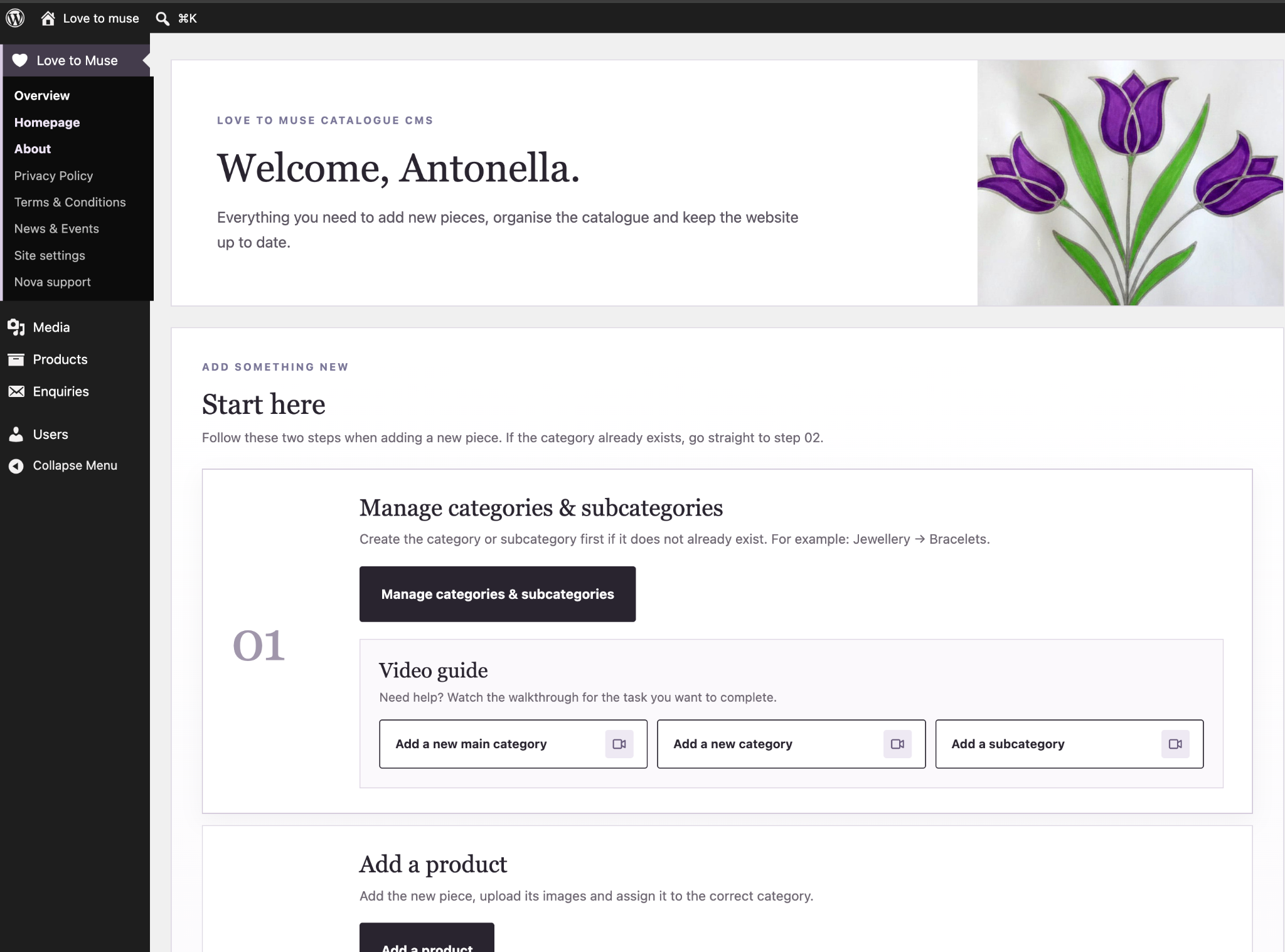 Love to Muse simplified client dashboard