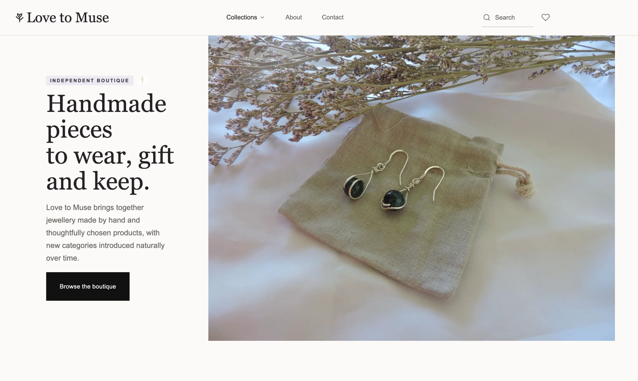 Love to Muse boutique website homepage screenshot